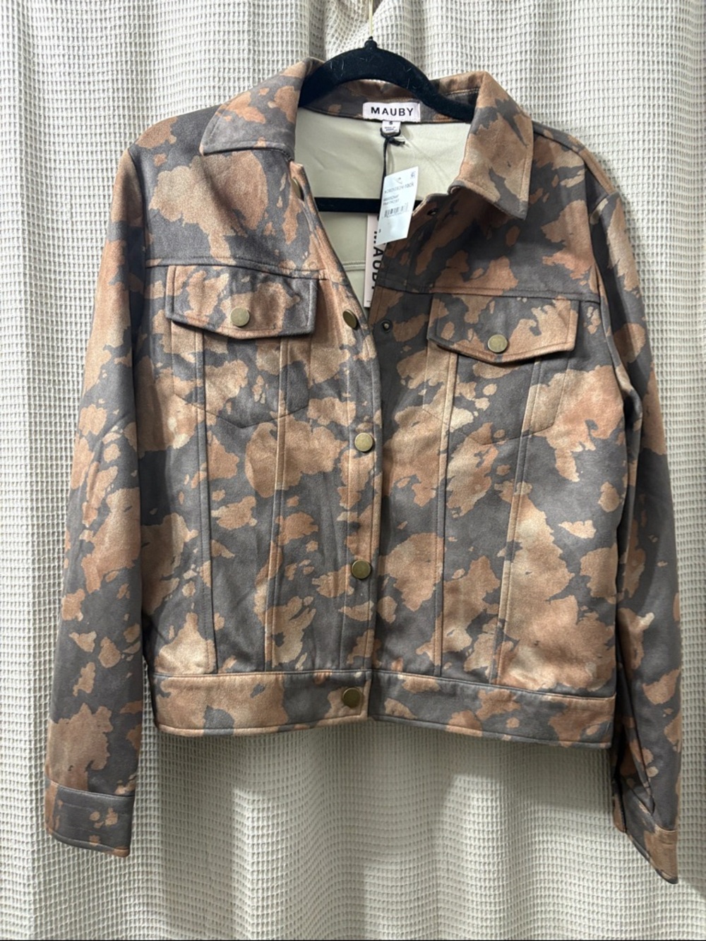 Mauby Women's Brown & Gray Camouflage suede like Trucker Jacket